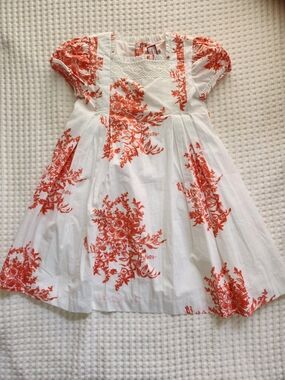 Neck & Neck Girls White Dress with Orange Toile Floral Print